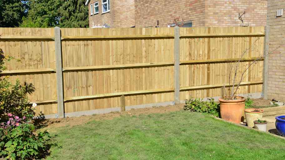 Pressure-treated wood fence installed in the backyard 